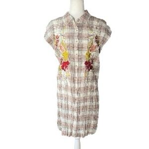 JODIFL Checkered Midi Dress with Floral Accents